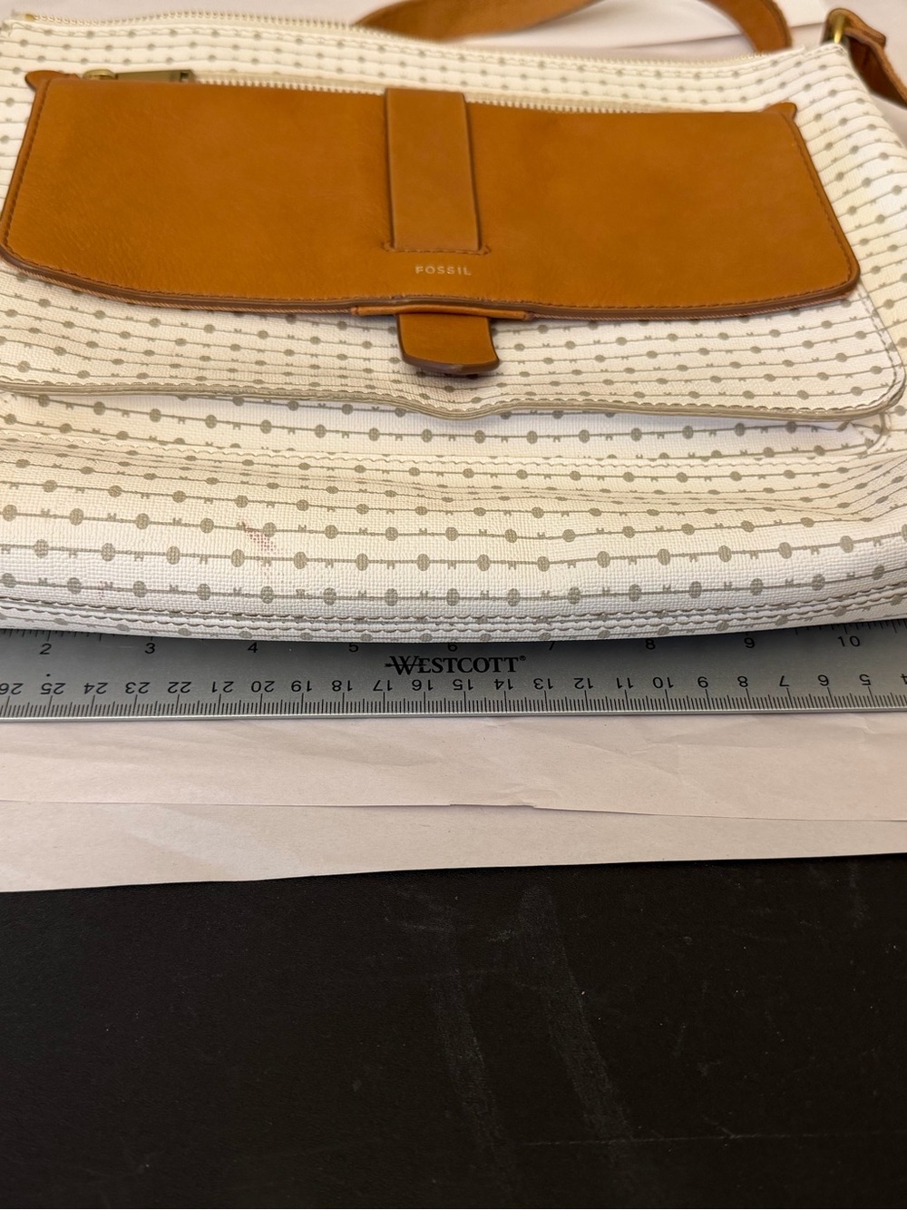 Fossil Cream & tan leather textured Crossbody with Tan Leather Trim & canvas - Picture 14 of 16